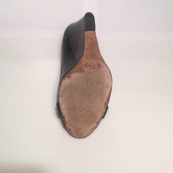 Coach black leather Thea peep toe wedges, size 6. - Picture 3 of 3